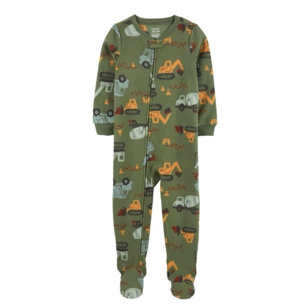 Carter's construction trucks Green and Brown Pajama Set with Vehicle Print 12 Mo
